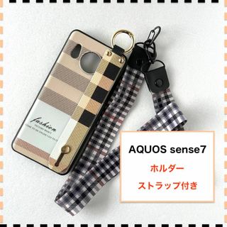 AQUOS sense7 ケース ホルダー チェック柄 センス7 SH53C(Androidケース)