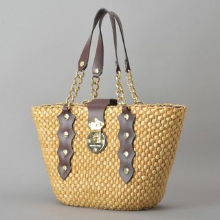 マイケルコース(Michael Kors)の美品◇マイケルコース かごバッグ トートバッグ 天然素材 レザー ナチュラル 茶(かごバッグ/ストローバッグ)