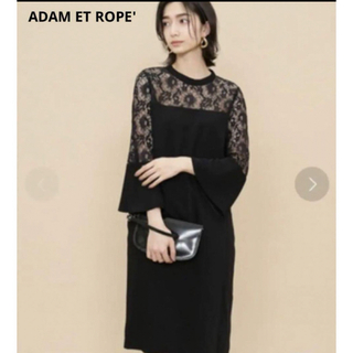 Adam et Rope' - アダムエロペ　レース切替ワンピース　ひざ丈　黒ドレス　サイズ36