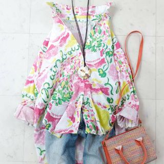 TSUMORI CHISATO - 極美品♪マナミサクライ フラワーペイントコットンリネンシャツ ゆったり 洗える