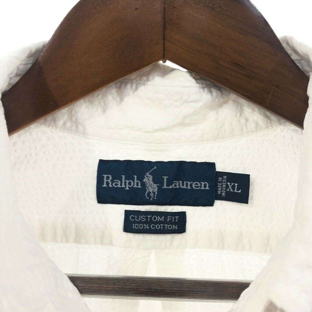RALPH LAUREN ラルフローレン シアサッカー 半袖シャツ ワンポイント ホワイト (メンズ XL) 中古 古着 Q6272 メンズのトップス(シャツ)の商品写真