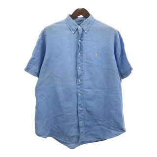 RALPH LAUREN ラルフローレン ボタンダウン 半袖シャツ ワンポイント ライトブルー (メンズ XL) 中古 古着 Q6273(シャツ)