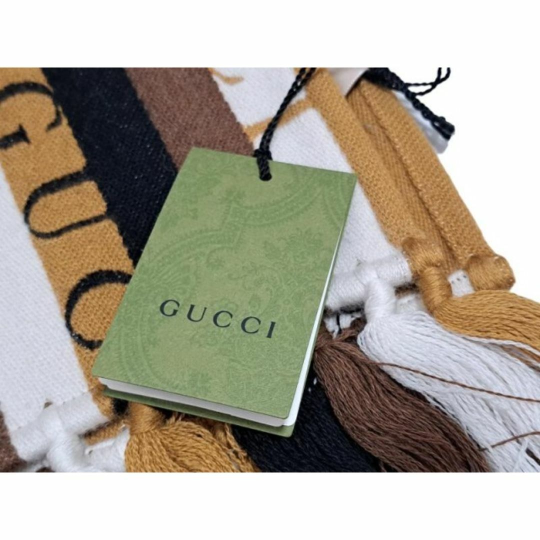 Gucci(グッチ)のグッチ マフラー ストライプ ロゴ ブラック ブラウン ロゴ 634166 レディースのファッション小物(マフラー/ショール)の商品写真