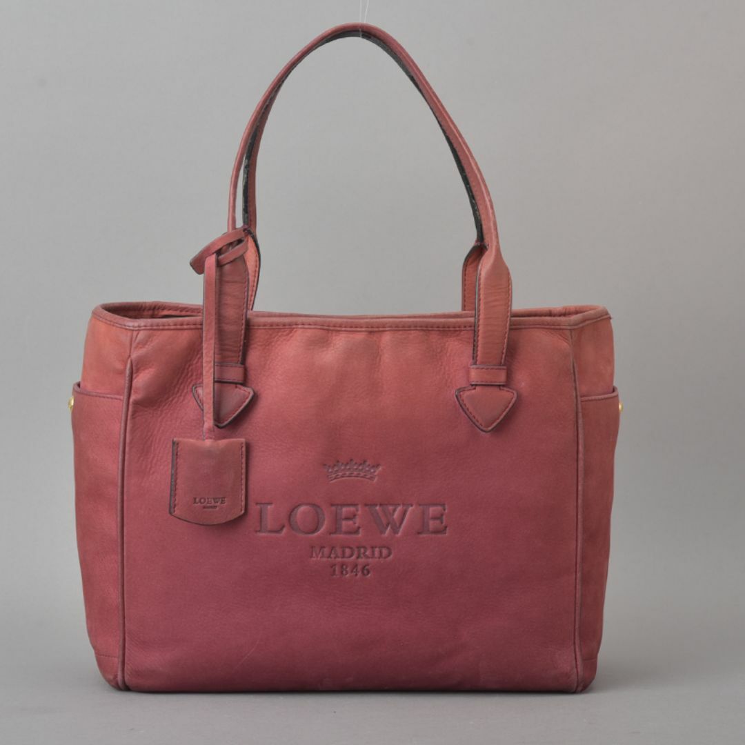 LOEWE◇ロエベ ヘリテージ トートバッグ レザー ピンク レッド ロゴ刻印