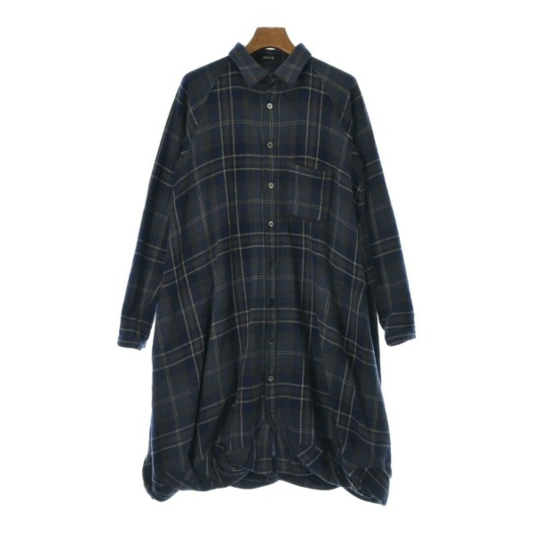 ZUCCa(ズッカ)のZUCCa ズッカ シャツワンピース M 紺xベージュx茶系(チェック) 【古着】【中古】 レディースのワンピース(その他)の商品写真