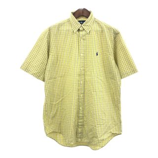 RALPH LAUREN ラルフローレン ボタンダウン 半袖シャツ チェック イエロー (メンズ L) 中古 古着 Q6280(シャツ)