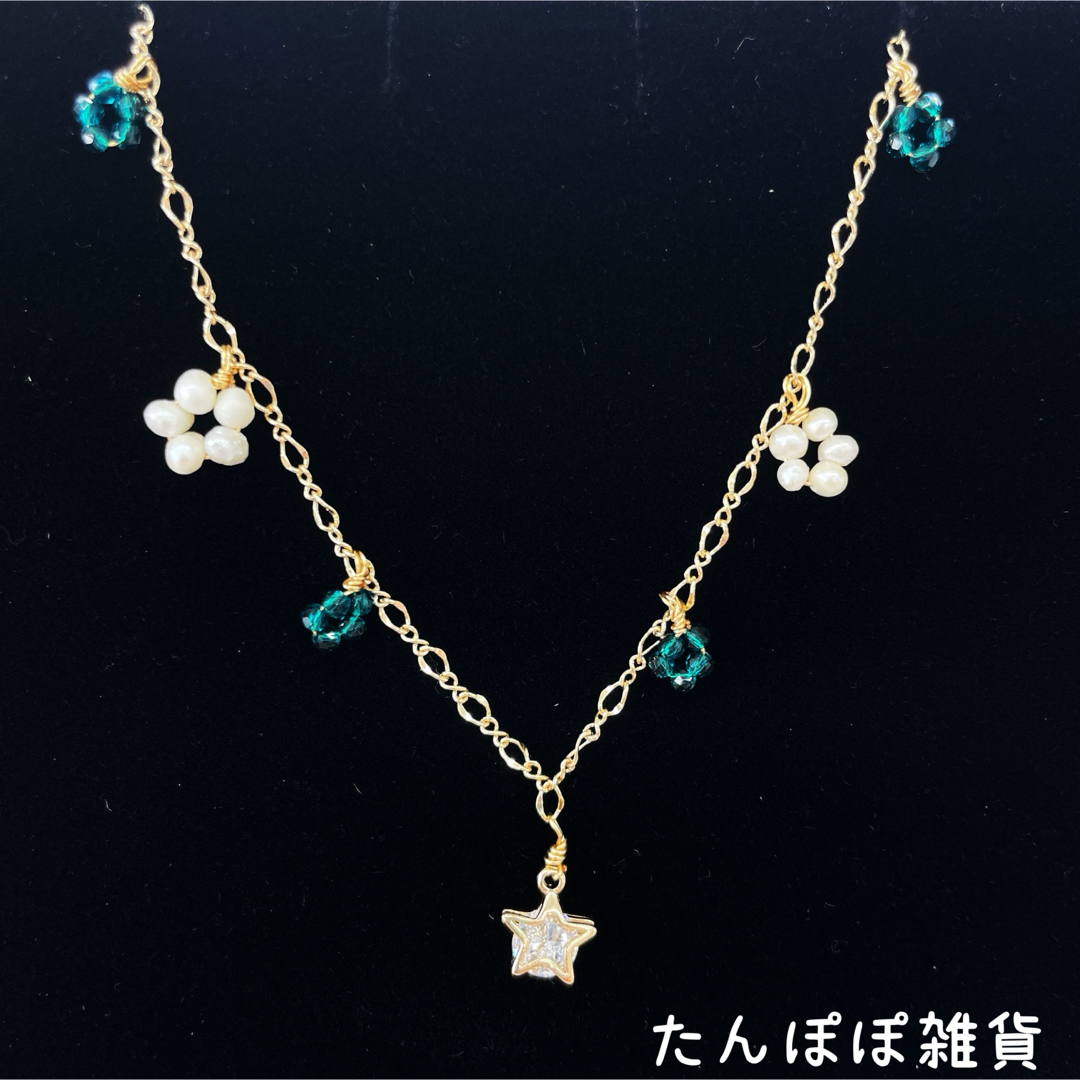 ハンドメイド　天然淡水真珠　ベビーパール　ブレスレット　キラキラ星　上品01 ハンドメイドのアクセサリー(ブレスレット/バングル)の商品写真