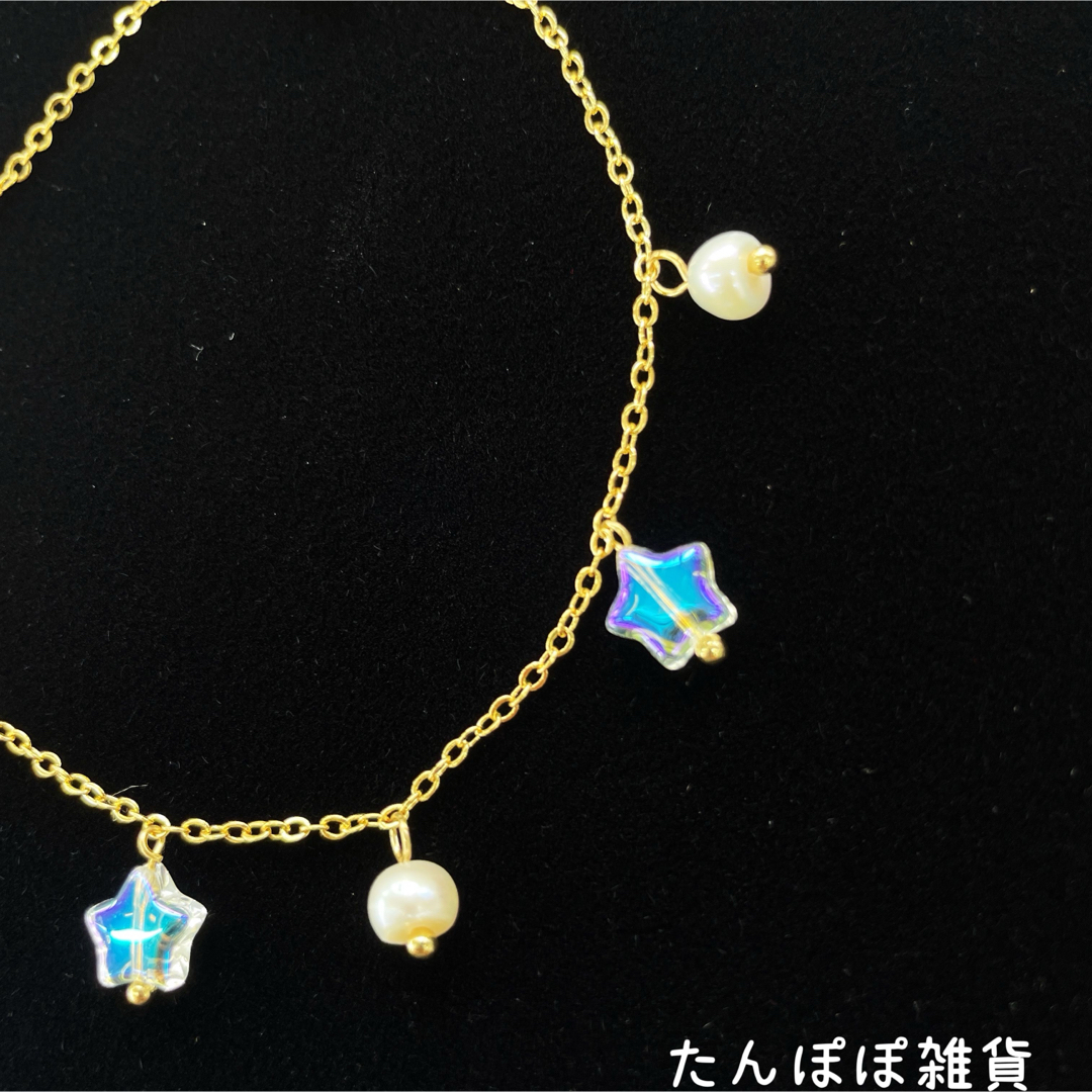 ハンドメイド　天然淡水真珠　ベビーパール　ブレスレット　キラキラ星　上品03 ハンドメイドのアクセサリー(ブレスレット/バングル)の商品写真