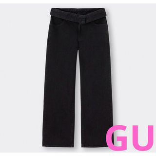 ジーユー(GU)のGU ジーユー　完売品　ウエストデザインジーンズ　ブラック　デニム(デニム/ジーンズ)