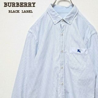 BURBERRY BLACK LABEL - バーバリー ブラックレーベル ホース 刺繍 ロゴ ストライプ 長袖 シャツ