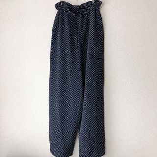 ヴィンテージ(VINTAGE)のVINTAGE ハイウエスト ドット パンツ 水玉 ネイビー　フリーサイズ(カジュアルパンツ)