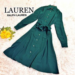 Ralph Lauren - 美品✨ローレンラルフローレン シャツロングAラインワンピース 金ボタン