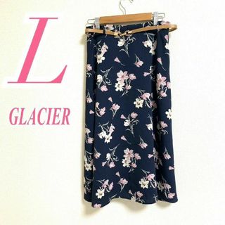 グラシア(GLACIER)のグラシア　フレアスカート　L　ネイビー　ピンク　グレー　花柄　きれいめ　ポリ(ひざ丈スカート)