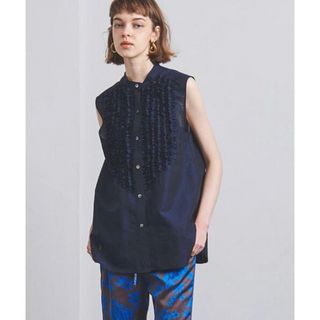 ユナイテッドアローズ(UNITED ARROWS)のユナイテッドアローズ 22SS コットンリネン フリルノースリーブシャツ 美品(Tシャツ/カットソー(半袖/袖なし))