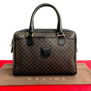 セリーヌ(celine)の極 美品 CELINE セリーヌ マカダム ブラゾン トリオンフ ロゴ レザー 本革 ハンドバッグ ミニ ボストンバッグ ブラック ブラウン k743-5(ハンドバッグ)