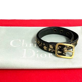 Dior - 極 美品 レア品 Christian Dior ディオール トロッター ロゴ 柄 レザー 本革 キャンバス ベルト レディース 小物 ブラック 73079