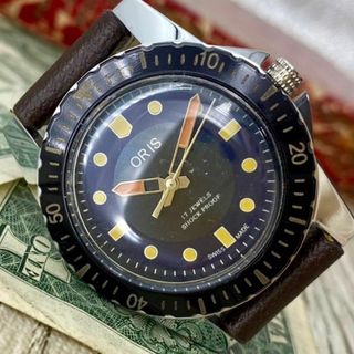 オリス(ORIS)の【レトロかっこいい】オリス メンズ腕時計 ブルー 手巻き ベゼル ヴィンテージ(腕時計(アナログ))