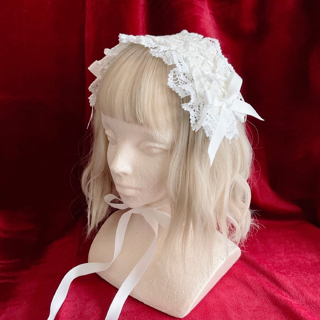 フリルレースのヘッドドレス オフ白 ハンドメイドのアクセサリー(ヘアアクセサリー)の商品写真