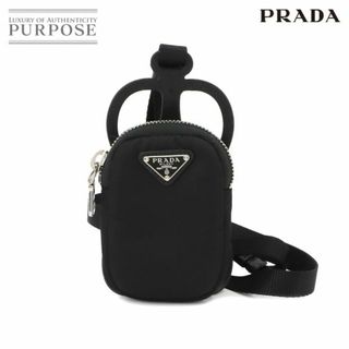 新品同様 プラダ PRADA スマホケース ポーチ ストラップ ナイロン ラバー ブラック 1ZT016 シルバー 金具 VLP 90232030