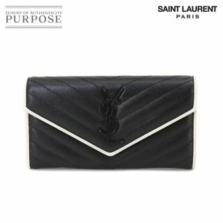 サンローラン(Saint Laurent)のサンローラン パリ SAINT LAURENT PARIS モノグラム ラージフラップ ウォレット 二つ折り 長財布 レザー ブラック ホワイト VLP 90232090(財布)