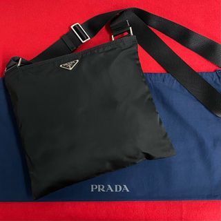 プラダ(PRADA)の極 美品 PRADA プラダ 三角ロゴ 金具 ナイロン レザー ミニ ショルダーバッグ ポシェット サコッシュ クロスボディバッグ ブラック 25499(ショルダーバッグ)