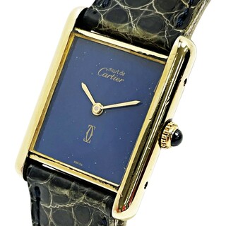 カルティエ(Cartier)の☆☆Cartier カルティエ マストタンク ヴェルメイユ SV925+G20M ネイビーブルー 手巻き レザー メンズ 腕時計 ケース有(腕時計(アナログ))