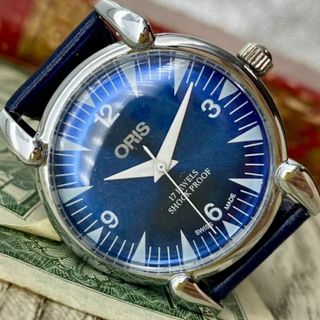 オリス(ORIS)の【レトロなデザイン】オリス メンズ腕時計 ブルー シルバー 手巻き ヴィンテージ(腕時計(アナログ))