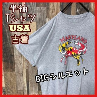 プリント メンズ グレー XL カニ ゆるダボ 古着 90s 半袖 Tシャツ(Tシャツ/カットソー(半袖/袖なし))