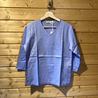 ●新品　日本製　綿100% Ｖネック　七分袖　カットソー(Tシャツ(半袖/袖なし))
