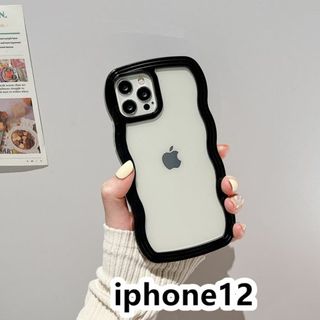 iphone12ケース　波型　 耐衝撃ブラック387(iPhoneケース)