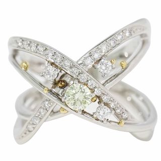 本物 ダイヤモンド 0.29ct 0.21ct Pt900 K18 YG コンビ リング 指輪 15号 プラチナ イエローゴールド アクセサリー ジュエリー 中古(リング(指輪))