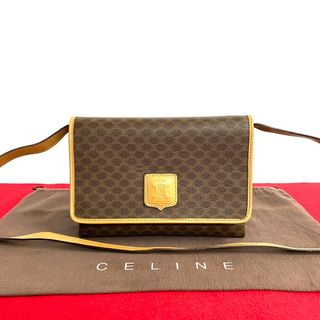 セリーヌ(celine)のほぼ未使用 CELINE セリーヌ マカダム ブラゾン トリオンフ ロゴ レザー 本革 ミニ ショルダーバッグ ポシェット ブラウン 33488(ショルダーバッグ)