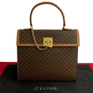 セリーヌ(celine)のほぼ未使用 CELINE セリーヌ ヴィンテージ マカダム ブラゾン 柄 リング金具 レザー ハンドバッグ ミニ トートバッグ ブラウン 17852(ハンドバッグ)