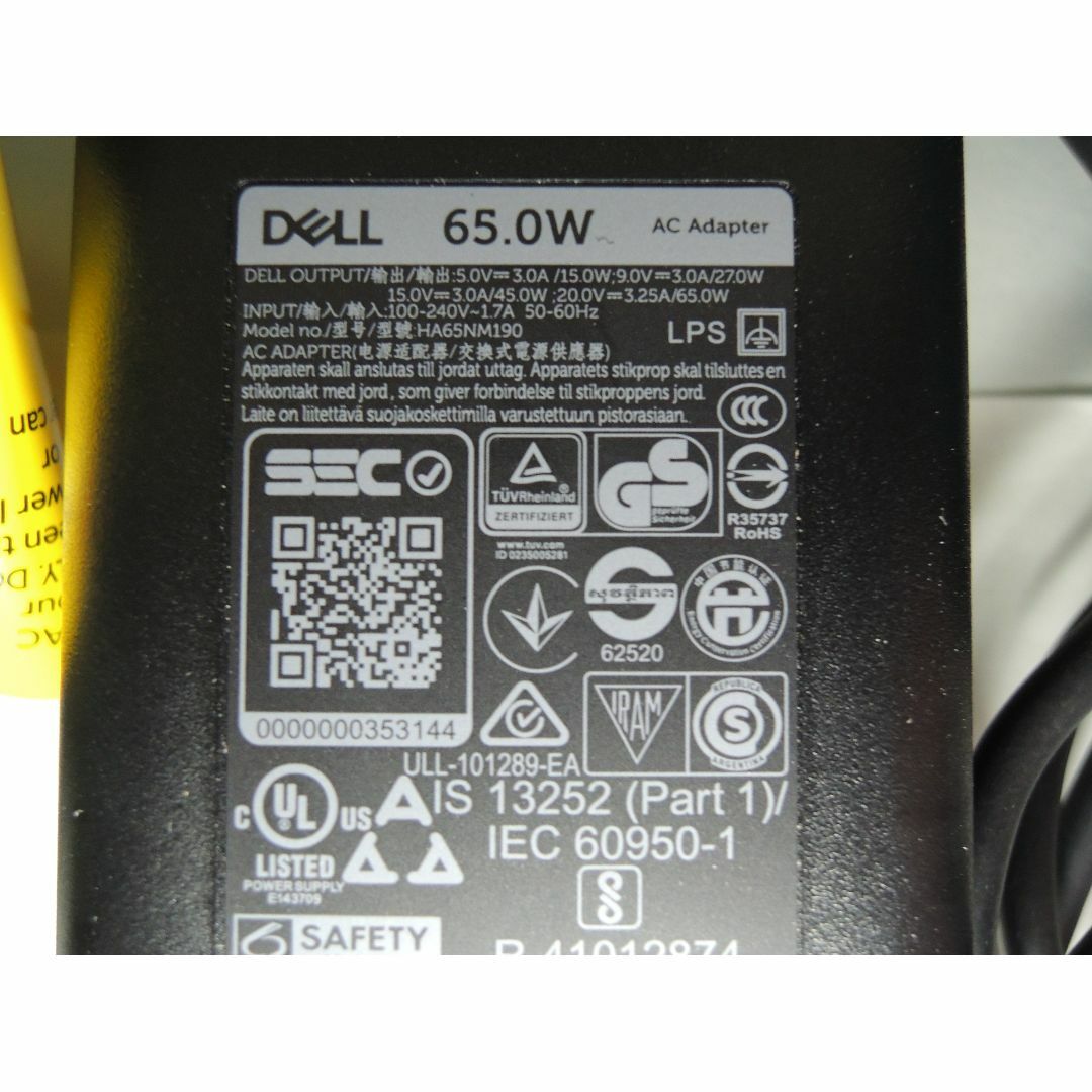 DELL(デル)のDELL 65W Type-C MODEL:HA65NM190 スマホ/家電/カメラのPC/タブレット(PC周辺機器)の商品写真