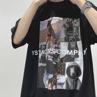 【残りわずか】メンズ 半袖 XL ブラック ストリート オーバーサイズ Tシャツ(Tシャツ/カットソー(半袖/袖なし))