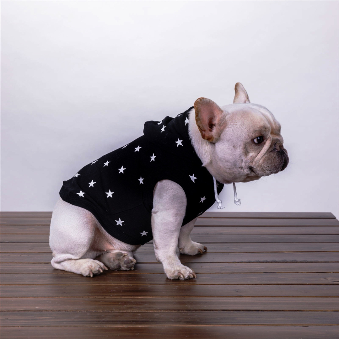 ♡新品・未使用♡ 小型犬　ペット洋服　フード付き星柄モノトーン ブラック その他のペット用品(犬)の商品写真