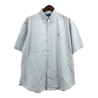 RALPH LAUREN ラルフローレン BLAKE ボタンダウン 半袖シャツ 大きいサイズ ストライプ ブルー (メンズ 2XL) 中古 古着 Q6295(シャツ)