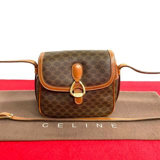 セリーヌ(celine)の極 美品 CELINE セリーヌ ヴィンテージ マカダム ブラゾン ロゴ 金具 レザー 本革 ミニ ショルダーバッグ ポシェット ブラウン 61999(ショルダーバッグ)