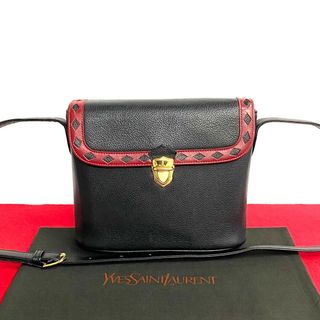 サンローラン(Saint Laurent)のほぼ未使用 YVES SAINT LAURENT イヴサンローラン カットアウト YSL ロゴ レザー 本革 ミニ ショルダーバッグ ポシェット ブラック 43876(ショルダーバッグ)