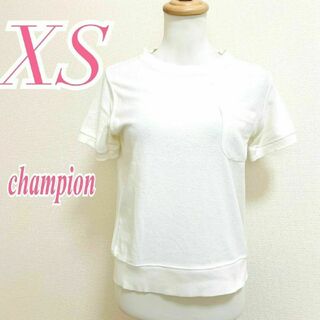 チャンピオン(Champion)のチャンピオン　半袖カットソー　XS　ホワイト　ポケット　カジュアル　ショート丈(Tシャツ(半袖/袖なし))