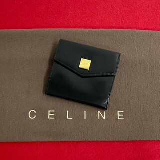 セリーヌ(celine)のほぼ未使用 レア品 CELINE セリーヌ ヴィンテージ ロゴ 金具 カーフレザー 本革 二つ折り 財布 ミニ ウォレット ブラック 黒 86656(財布)