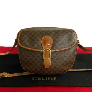 セリーヌ(celine)の極 美品 CELINE セリーヌ ヴィンテージ マカダム ブラゾン 柄 レザー ショルダーバッグ ポシェット サコッシュ ブラウン 茶 28173(ショルダーバッグ)