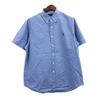 RALPH LAUREN ラルフローレン ボタンダウン 半袖シャツ チェック ブルー (メンズ XL) 中古 古着 Q6300(シャツ)