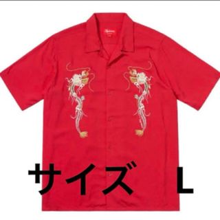 シュプリーム(Supreme)の【L】supreme dragon rayon shirt  赤　刺繍　レーヨン(シャツ)