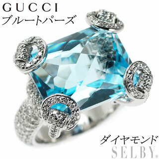 グッチ(Gucci)のグッチ K18WG ブルートパーズ ダイヤモンド リング ホースビットカクテル(リング(指輪))