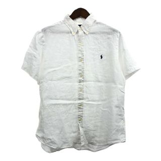 RALPH LAUREN ラルフローレン リネン 半袖シャツ ワンポイント ホワイト (メンズ XL) 中古 古着 Q6305(シャツ)