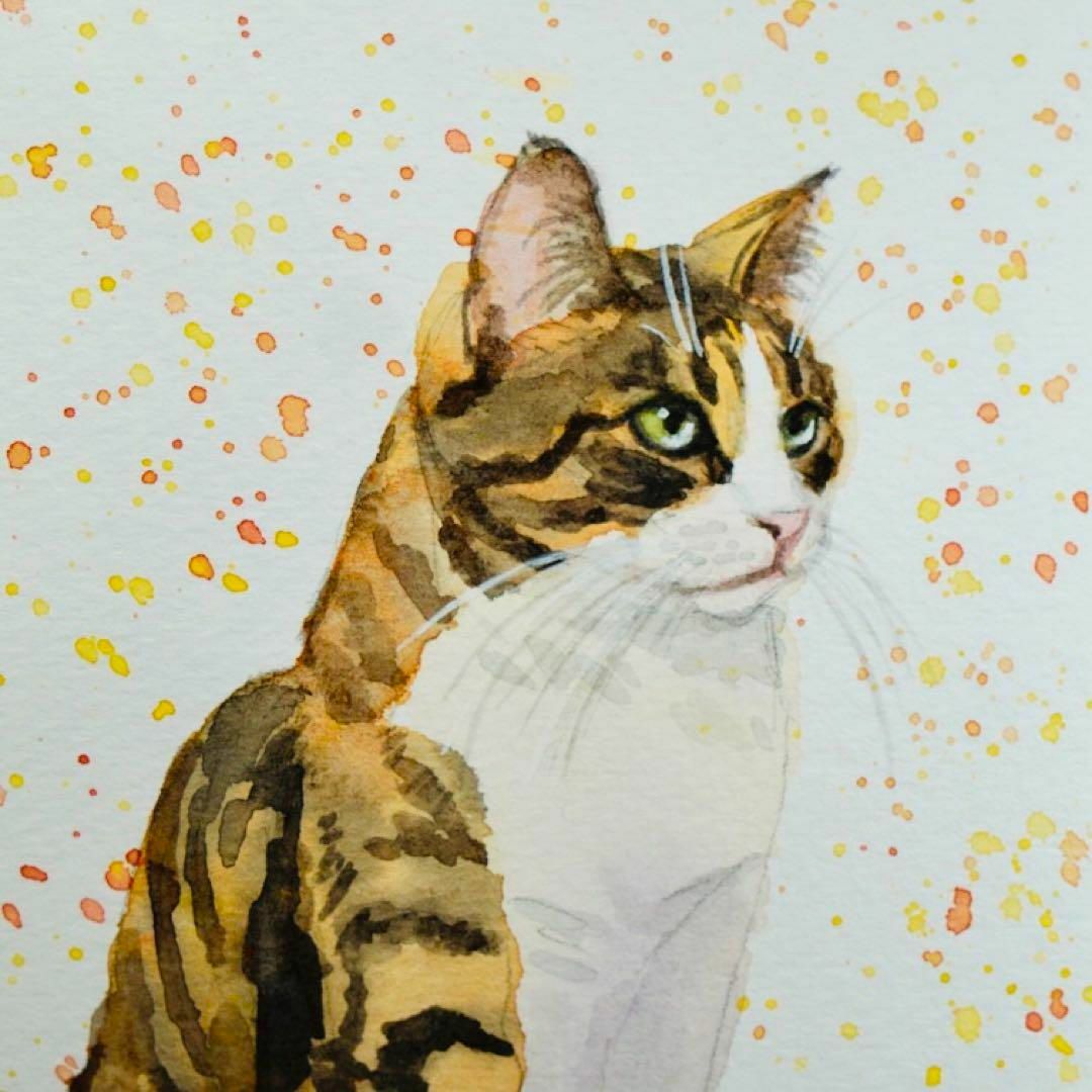猫の絵160 水彩画 原画 キジ白猫 エンタメ/ホビーの美術品/アンティーク(絵画/タペストリー)の商品写真