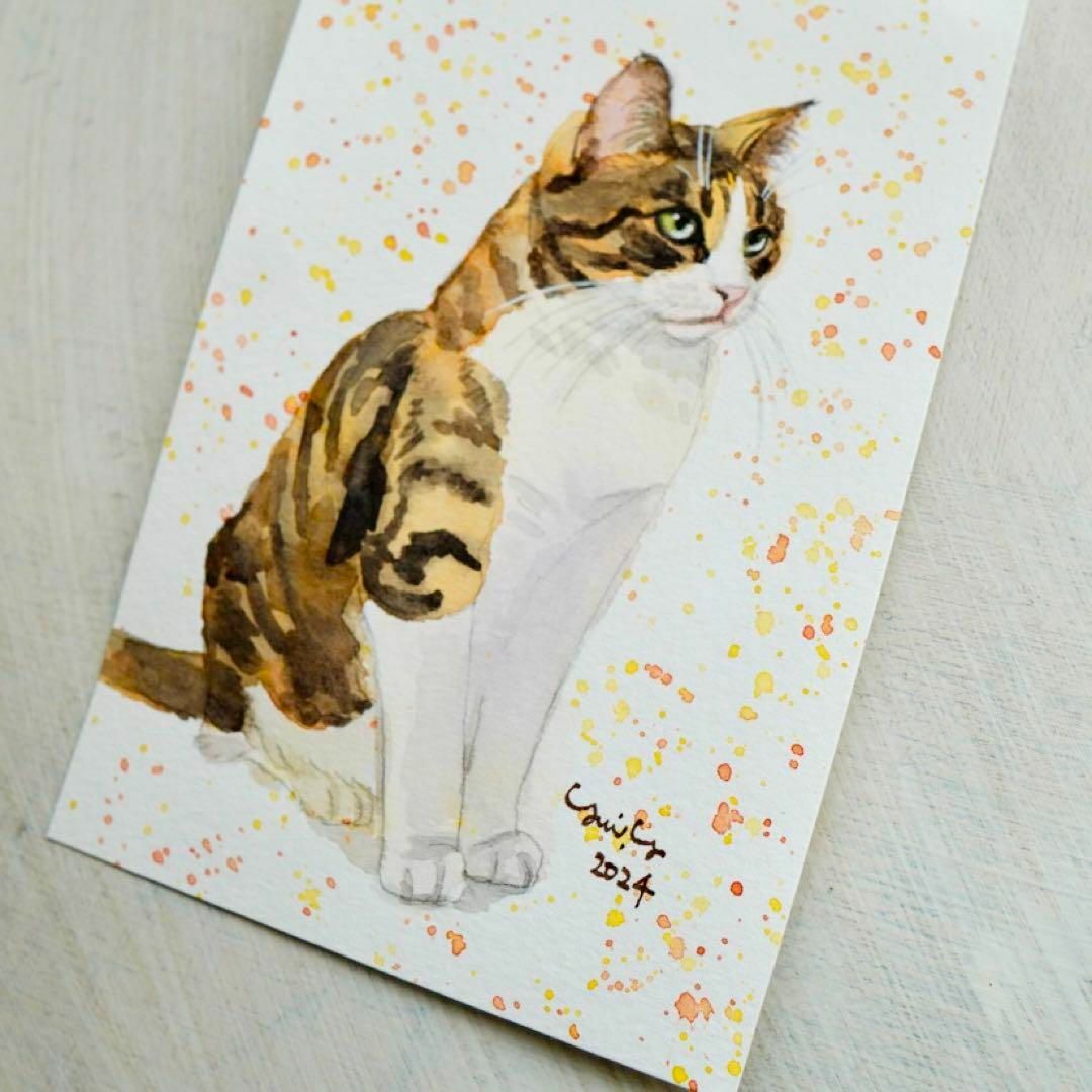 猫の絵160 水彩画 原画 キジ白猫 エンタメ/ホビーの美術品/アンティーク(絵画/タペストリー)の商品写真