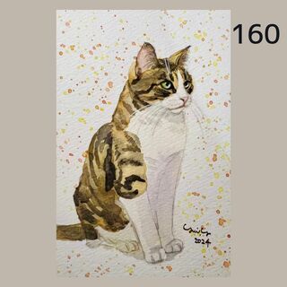 猫の絵160 水彩画 原画 キジ白猫(絵画/タペストリー)
