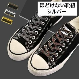 スニーカー靴紐結ばないタイプ（ラメシルバー紐/シルバー金具）結ばなくてもOK(その他)